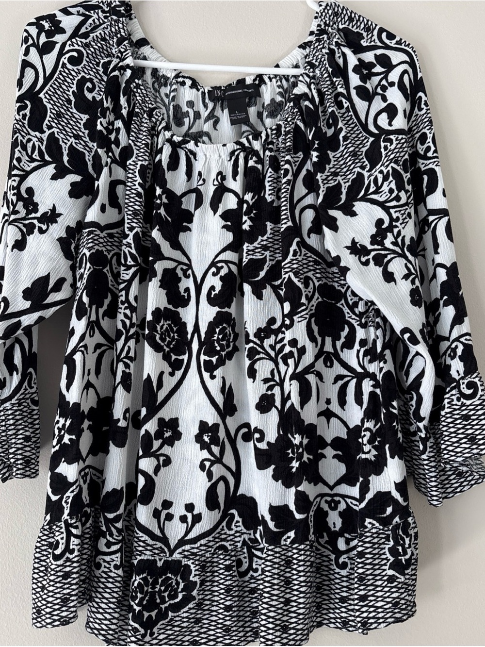 INC International Concepts Black & White Floral Tunic Top